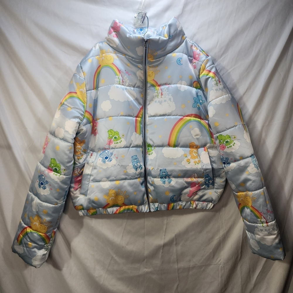Care Bears Mad Engine Women's Puffer Jacket Rainbow Cloud Print‎ Size M Cartoon